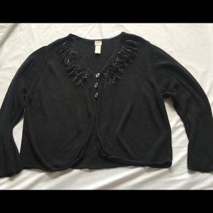 Black knitted cardigan sweater.